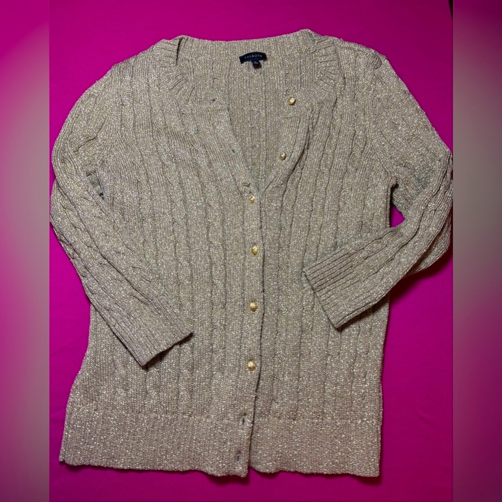 Talbots Gold Tone Cable Knit Cardigan